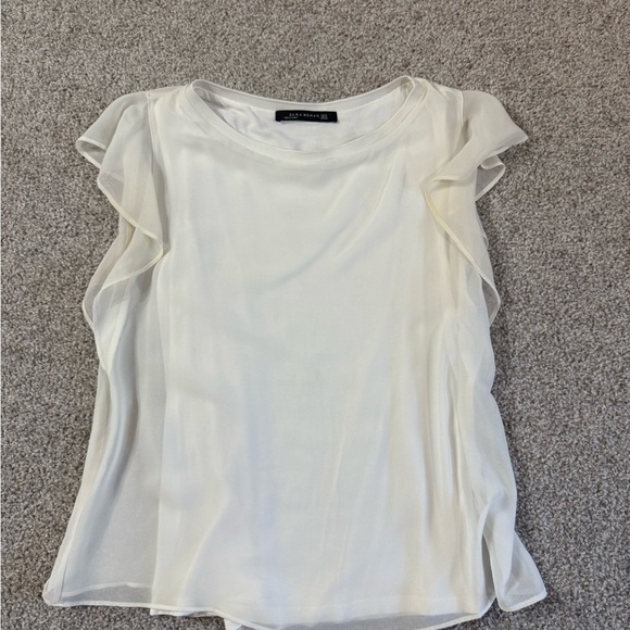 ZARA Woman beautiful Coquette Romantic White Flutter Sleeve Blouse Ruffle Sleeve - Picture 4 of 5